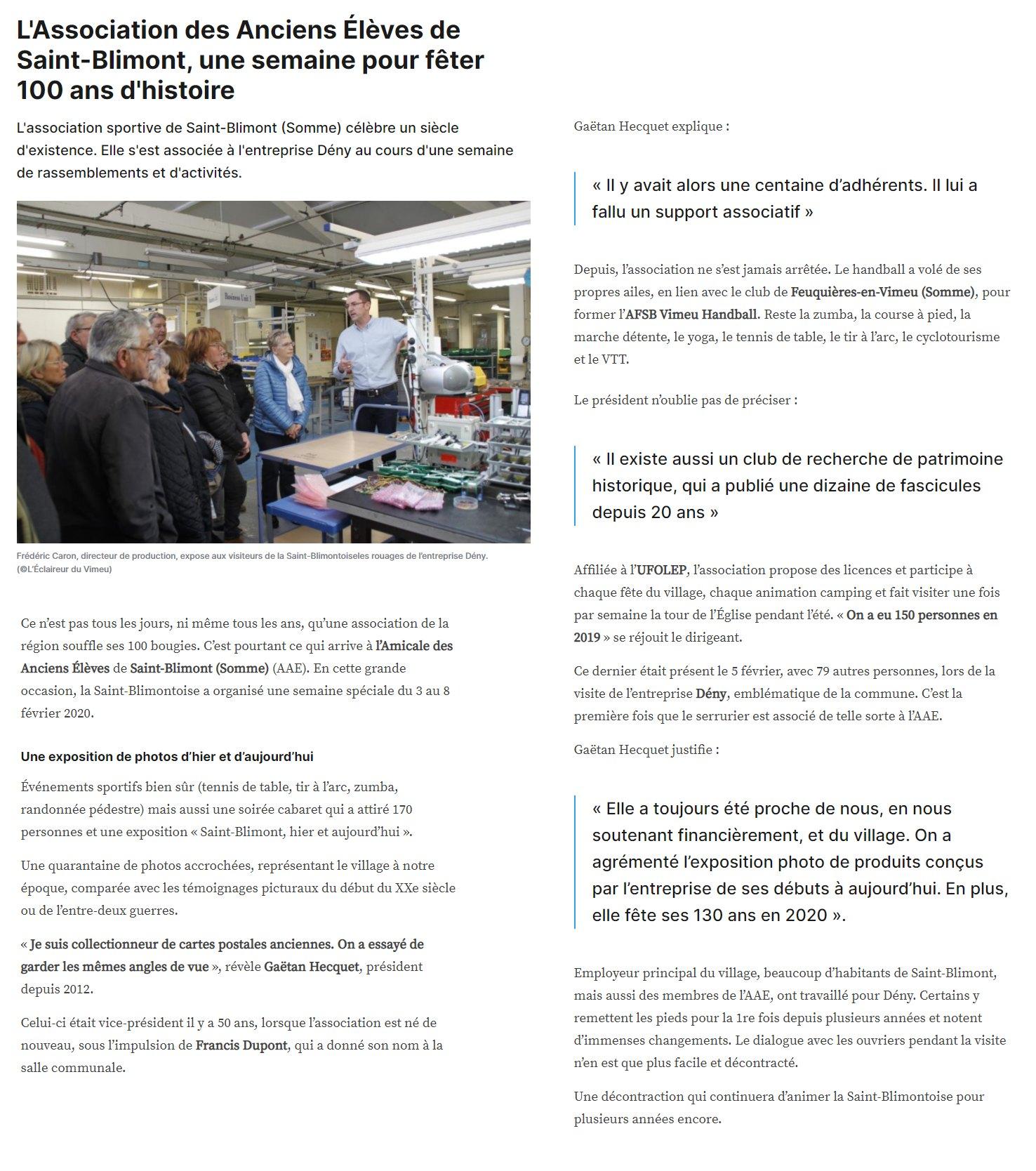 Centenaire de l'AAE (L'éclaireur du 15 février 2020)