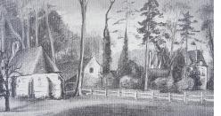 Croquis du château d'Elincourt, de sa ferme et de la chapelle réalisé en 1927