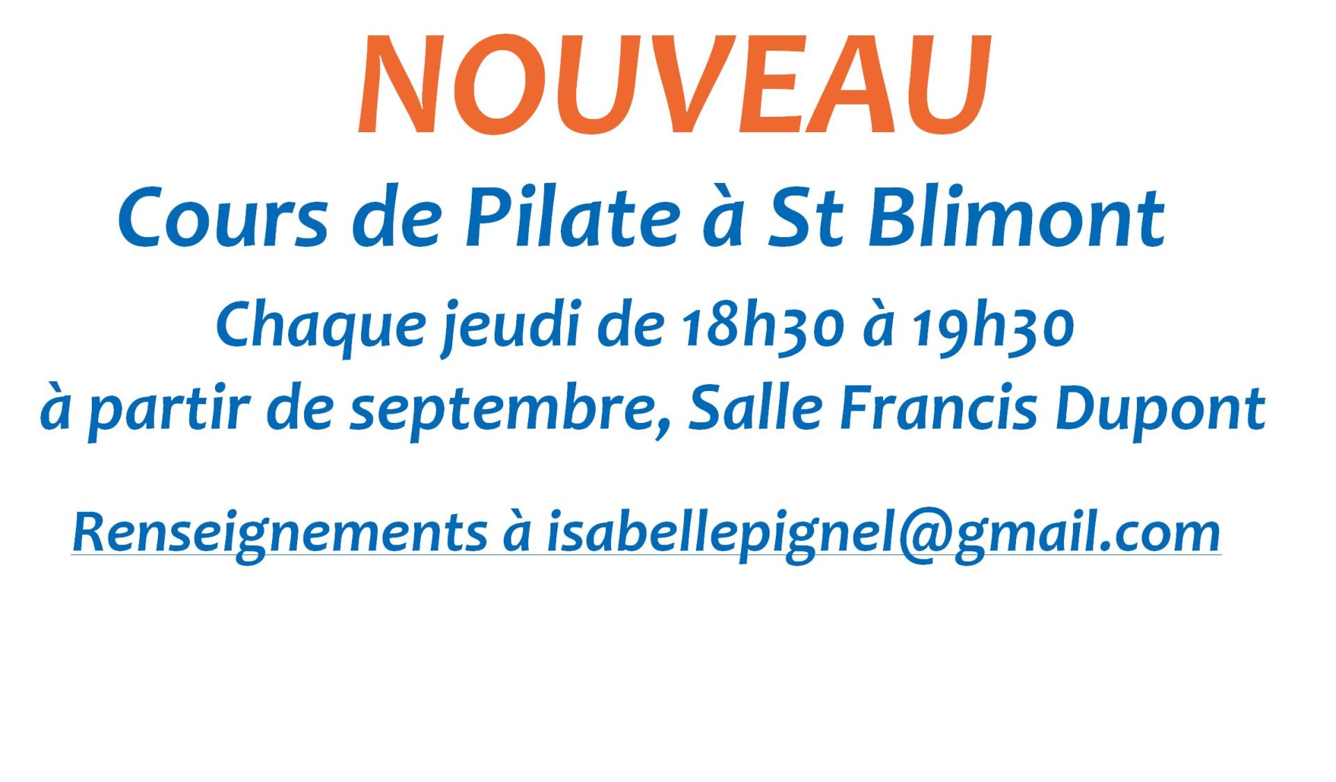 NOUVEAU - Cours de Pilate à St Blimont